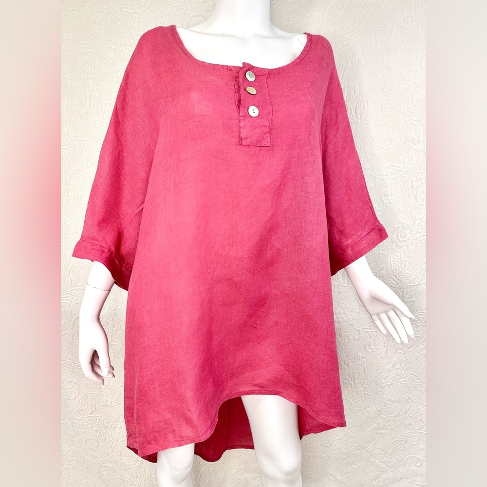 Camille & Co Linen 3-Button High Low Tunic Dress